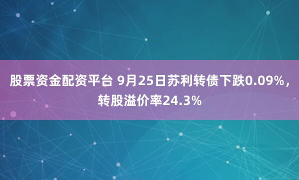 股票资金配资平台 9月25日苏利转债下跌0.09%，转股溢价率24.3%